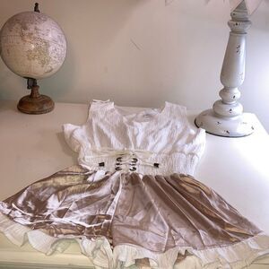 NWT HOUSE OF WALLACE L Satin/ Gauzy Bottom Lace up Romper